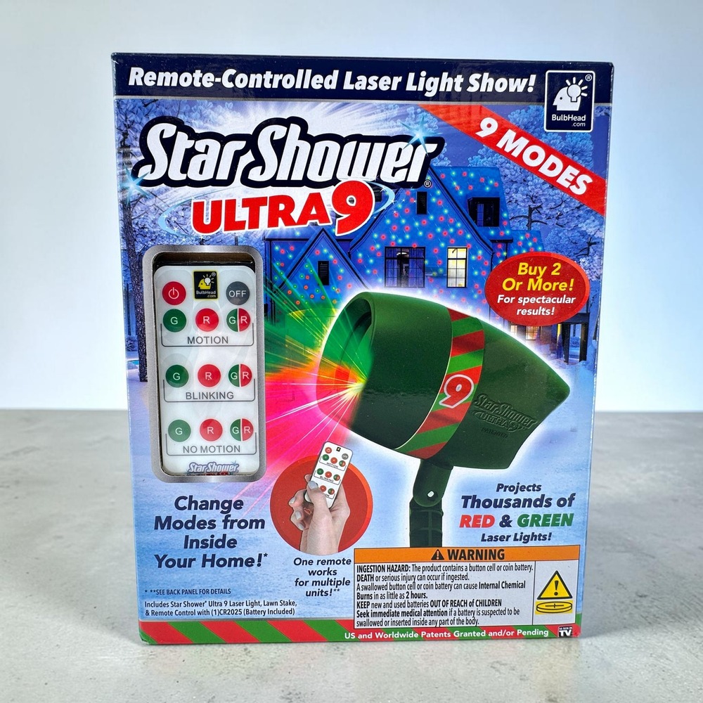 Star Shower Ultra 9 Laser Light Projector w/ Remote Control Red Green Christmas